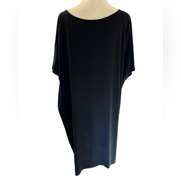Eileen Fisher Black Silk Midi Dress. Short Sleeves, Boxy Cut. Size L. EUC - Picture 7 of 9